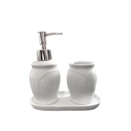 Conjunto 3pcs para banheiro de Ceramica Paris Branco e Prateado