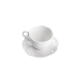 Conjunto 4 Xícaras de Porcelana para Chá com pires Butterfly Branco 120ml