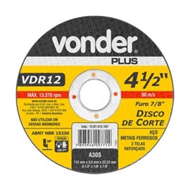 Disco Corte Ferro VDR12 4.1/2 x 1/8 x 7/8 Vonder
